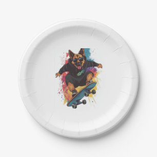 Skater Shepherd � Cool Skateboard Dog Paper Plate