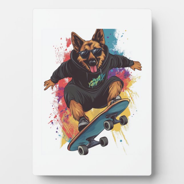 Skater Shepherd � Cool Skateboard Dog Plaque (Front)