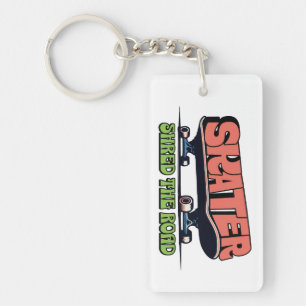 Skater Shred the Road – Retro 70s Skateboarding Key Ring