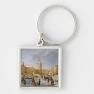 Skaters and Kolf Players Outside City of Kampen Key Ring