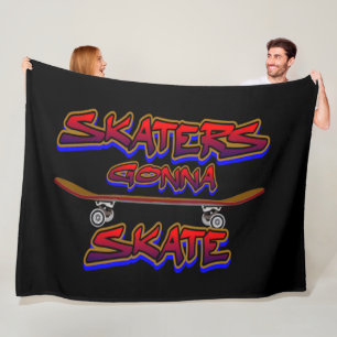 Skaters Gonna Skate Skateboard Red Blue Graffiti   Fleece Blanket