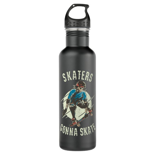 Skaters gonna Skate Skeleton Skateboarder 710 Ml Water Bottle (Front)