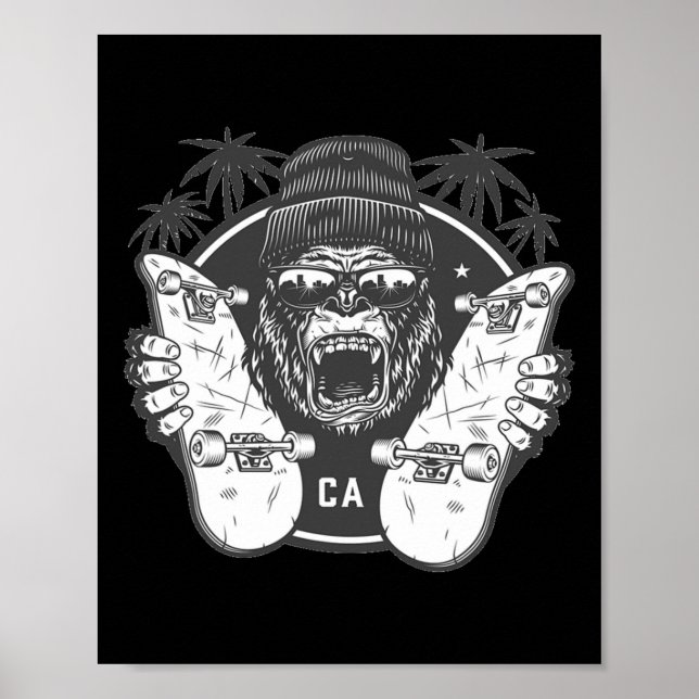 Skaters Having Fun Is My Board Okay Monkey Skatebo Poster (Front)
