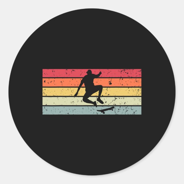 Skaters Having Fun Retro Sunset Skateboard Gift Te Classic Round Sticker (Front)