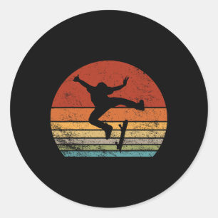 Skaters Having Fun Retro Sunset Skateboard Gift Te Classic Round Sticker