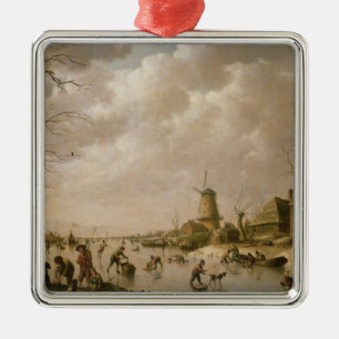 Skaters on a Frozen Canal, 1779 Metal Tree Decoration