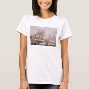Skaters on a Frozen River before Windmills (oil on T-Shirt