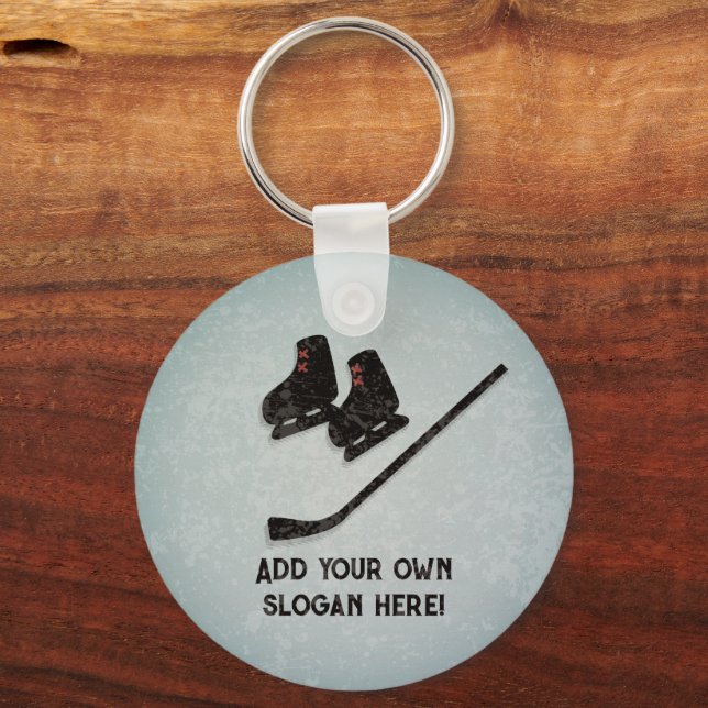Skates and Hockey Stick for Ice, your own text Key Ring (Front)