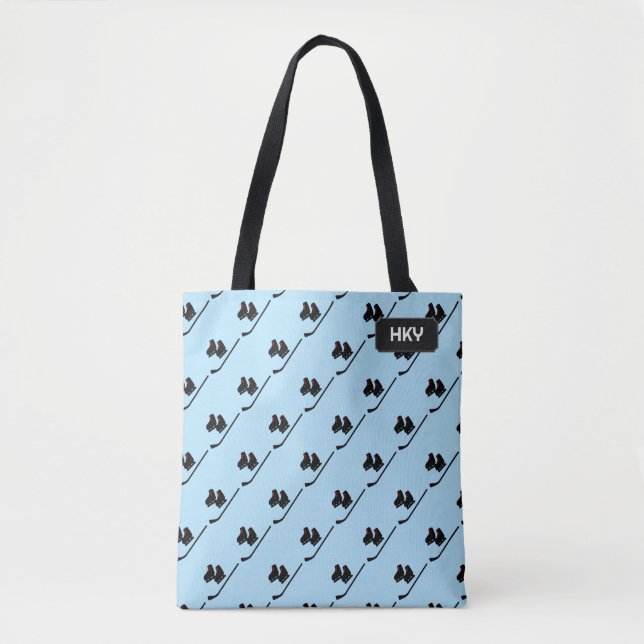Skates and Hockey Stick - Ice Blue - your initials Tote Bag (Front)