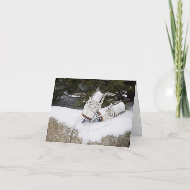 Skates In Snow Holiday Card (Front)