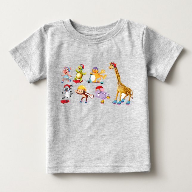 Skating Animals Baby Fine Jersey T-shirt (Front)