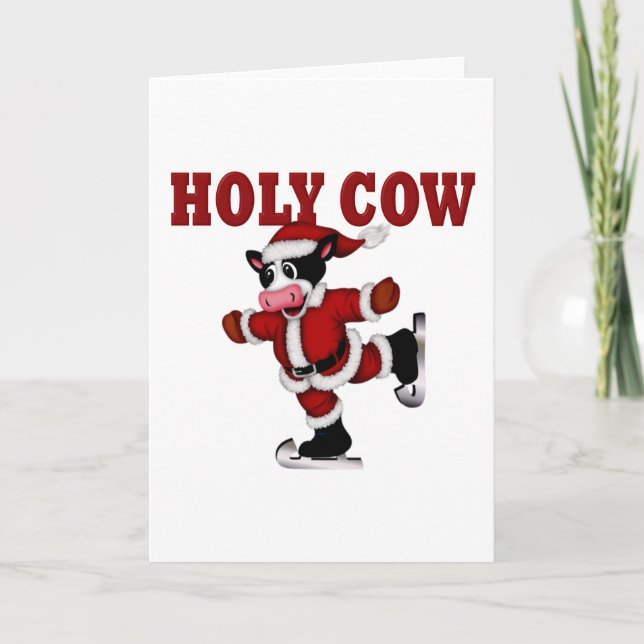 Skating Christmas Cow Holiday Card (Front)