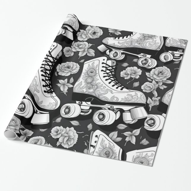 Skating & Flowers  Wrapping Paper (Unrolled)