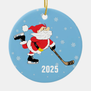 Skating Hockey Santa Christmas Year Ceramic Tree Decoration