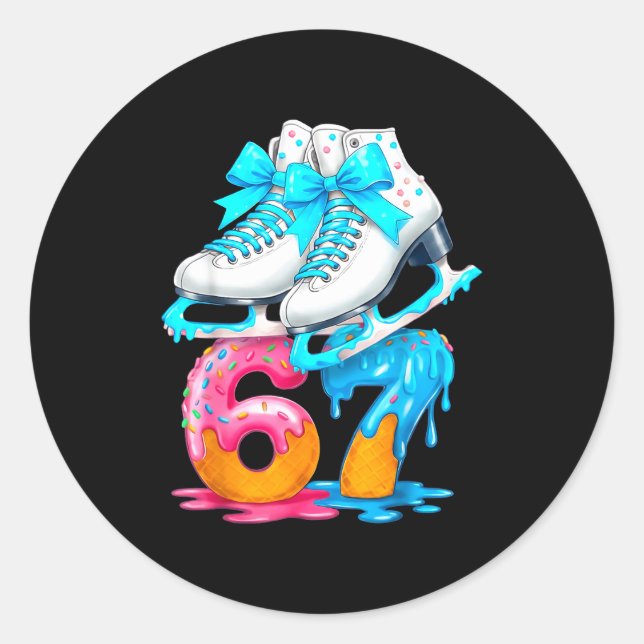 Skating Ice Cream Drip Number 67 Player 67th Birth Classic Round Sticker (Front)