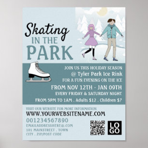Skating in the Park, Ice Skate Rink Advertising Poster