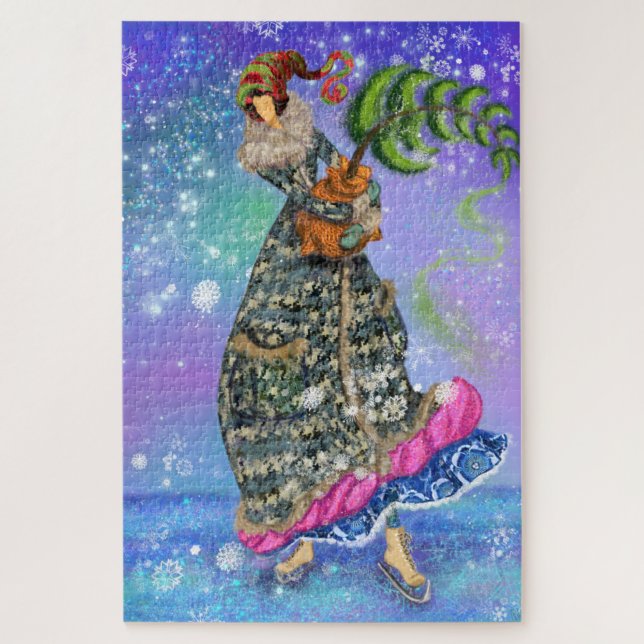 Skating Lady Christmas Puzzle (Vertical)