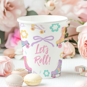 Skating Lets Roll Roller Skate Girl Birthday Paper Cups