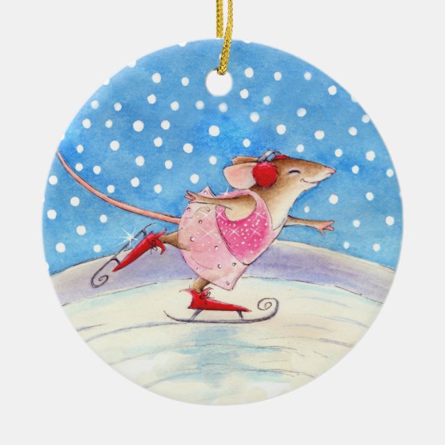 Skating Mouse Christmas or Winter ornament (Front)