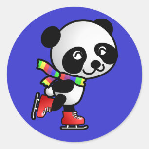 Skating Panda Classic Round Sticker