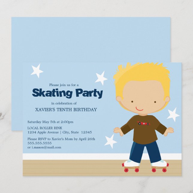 Skating Party | Blonde boy Invitation (Front/Back)