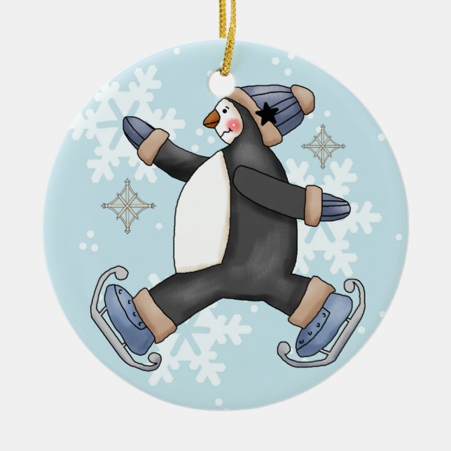 Skating Penguin Keepsake Holiday  Ornament (Front)