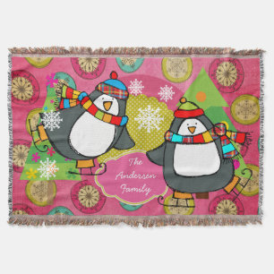 Skating Penguins and Christmas Trees Holiday Throw