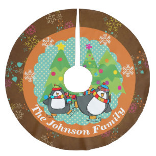 Skating Penguins And Christmas Trees Tree Skirt 3