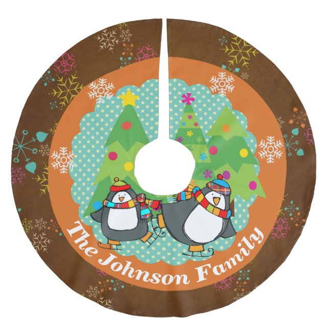Skating Penguins And Christmas Trees Tree Skirt 3 (Front)