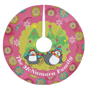Skating Penguins And Christmas Trees Tree Skirt 4
