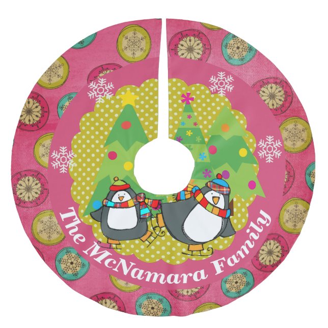 Skating Penguins And Christmas Trees Tree Skirt 4 (Front)