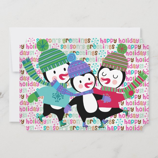 Skating Penguins Christmas Holiday Card (Front)