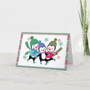 Skating Penguins Holiday Greeting Card