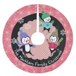 Skating Penguins Personalised Holiday Tree Skirt