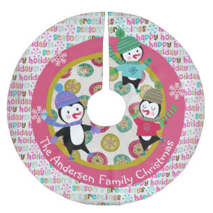 Skating Penguins Personalised Holiday Tree Skirt 4