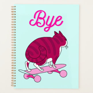 Skating Pink Cat With Funny Text Planner