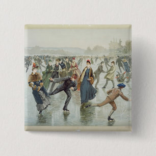 Skating, published by L. Prang and Co. 15 Cm Square Badge