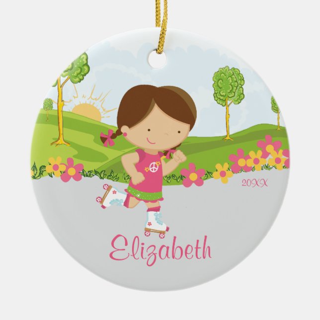 Skating Roller Skater Girl  Christmas Ornament (Front)