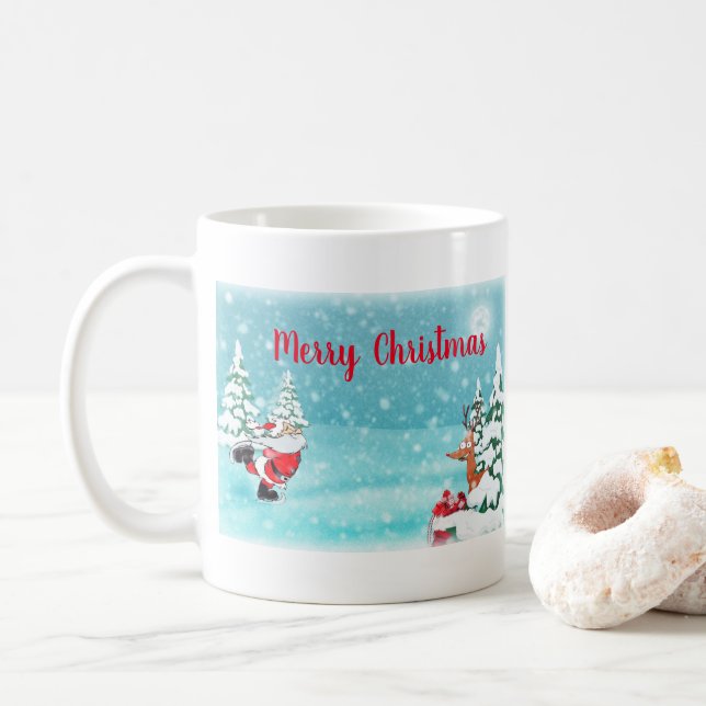 Skating Santa Christmas Mug (With Donut)