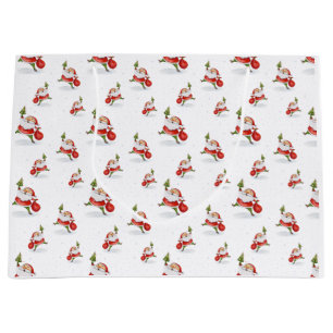 Skating Santa Cute Christmas classic drawing Large Gift Bag