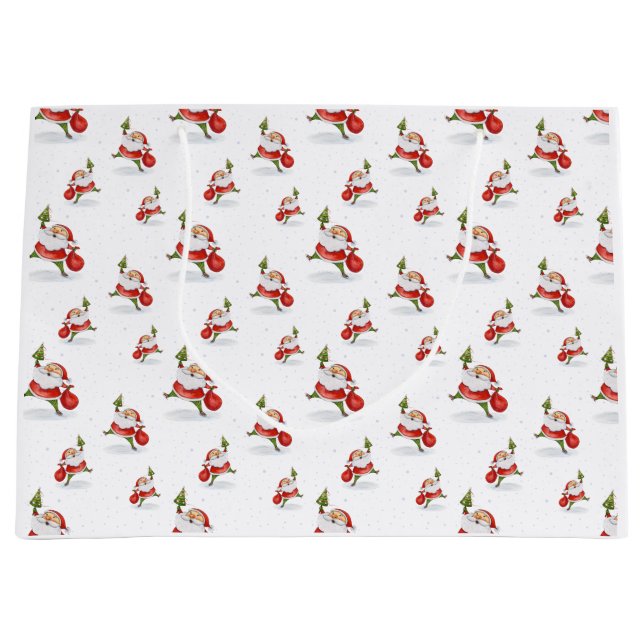 Skating Santa Cute Christmas classic drawing Large Gift Bag (Front)