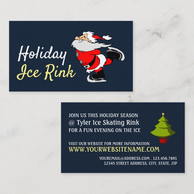 Skating Santa, Holiday Ice Rink, Festive Event Business Card (Front/Back)