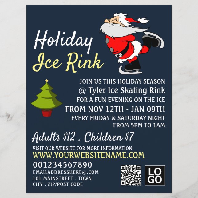 Skating Santa, Holiday Ice Rink, Festive Event Flyer (Front)