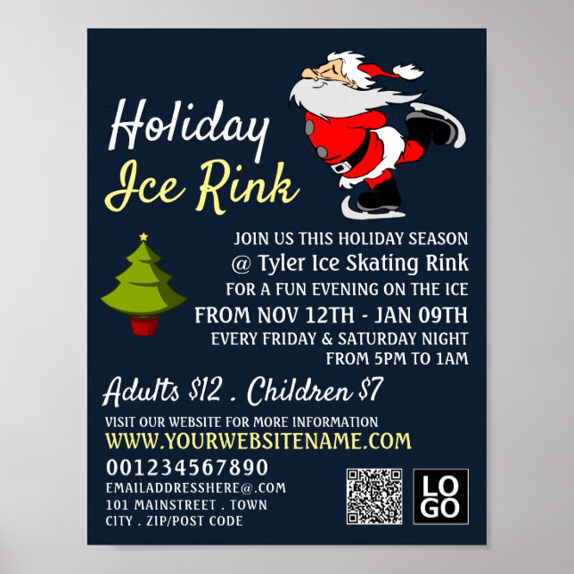 Skating Santa, Holiday Ice Rink, Festive Event Poster (Front)