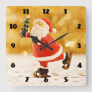 Skating Santa Square Wall Clock