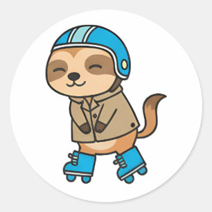 Skating Sloth Classic Round Sticker