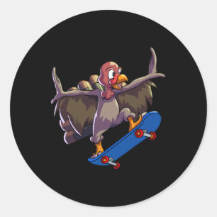 Skating Thanksgiving Shirt Men Kids Skateboarding Classic Round Sticker