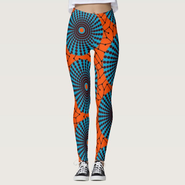 SKAYMARTS | Black Orange African Prints Leggings (Front)