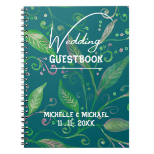 Skaymarts   Elegant Green Floral Wedding Guest Notebook