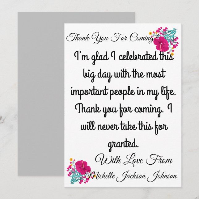 Skaymarts | Floral Thank You for Coming Card (Front/Back)